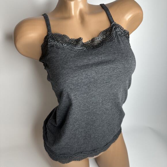 Ann Taylor Y2K Gray Lace Trim Cami Tank Top Petite S Soft Grunge Minimalist Core - Picture 1 of 10